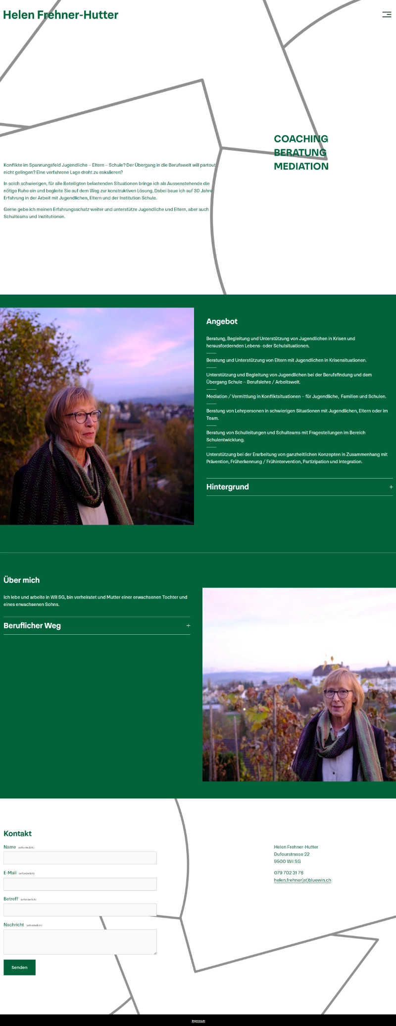 Ausschnitt der Website von Helen Frehner