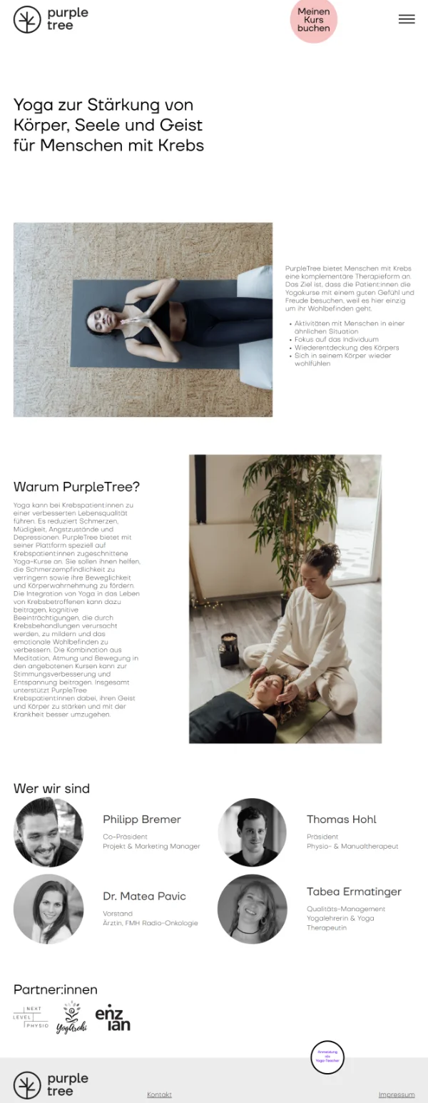 Ausschnitt der Website von PurpleTree