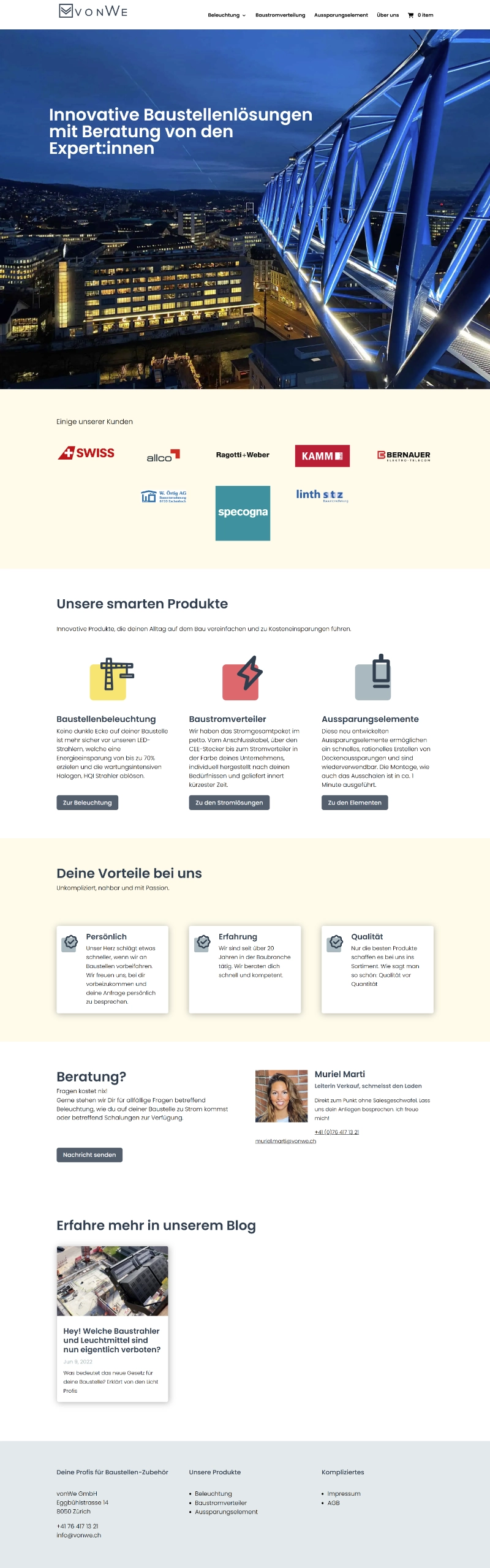 Ausschnitt der Website von vonWe